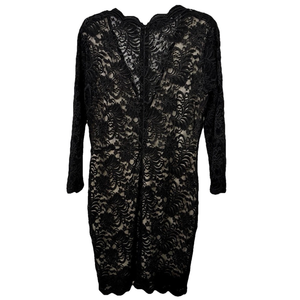 Y2K Bebe XL Blk ivory lace overlay deep vneck scallop top dress Evening Siren - Picture 13 of 13